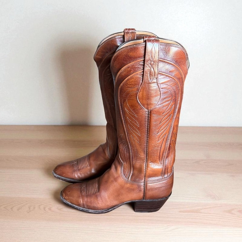 Lucchese San Antonio Vintage Brown Leather Boots Women, Size 6.5A Western 8083 - Picture 2 of 16